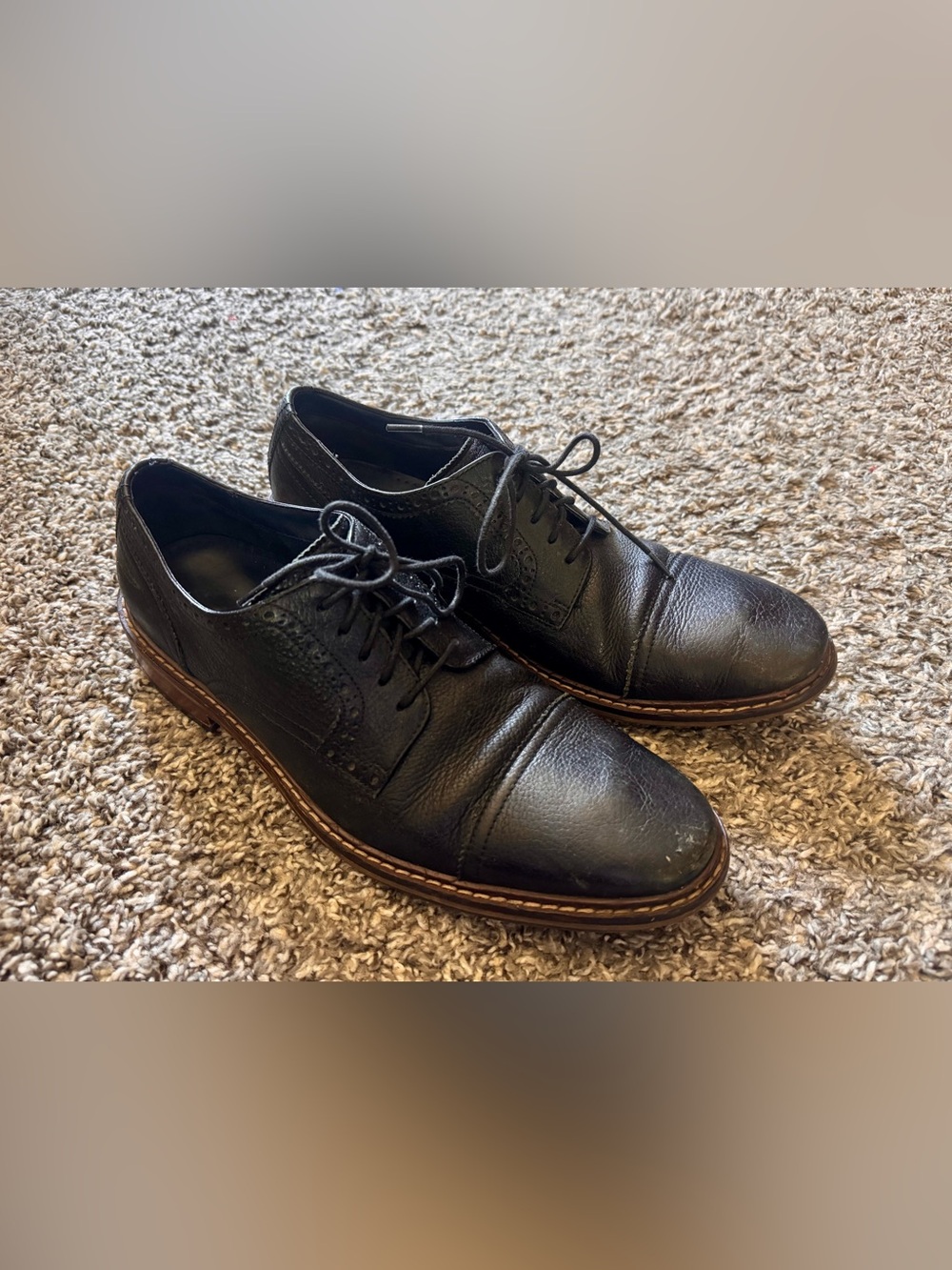 Cole Haan Men's Black Leather Cap Toe Dress Business Derby Shoes - Size 9 M